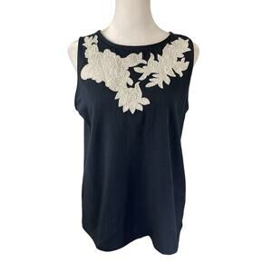 J Crew Women's S Tank Top Sleeveless Shirt Navy Blue White Floral Applique